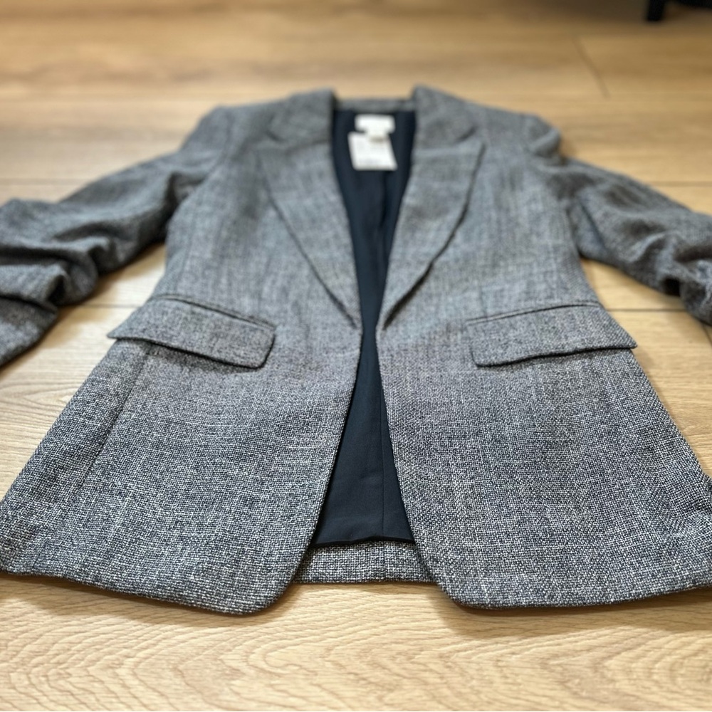 H&M Charcoal Tweed Gathered Sleeve Blazer - Picture 3 of 7
